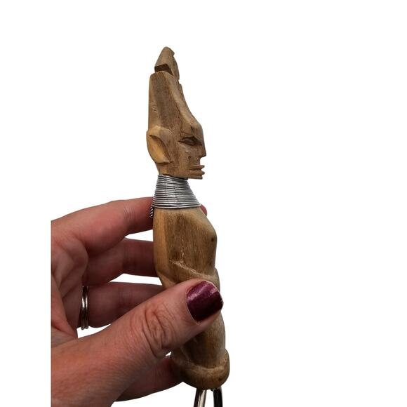 Hand Carved African Figurine Bottle Opener with Ringed Wire Collar - Picture 3 of 5